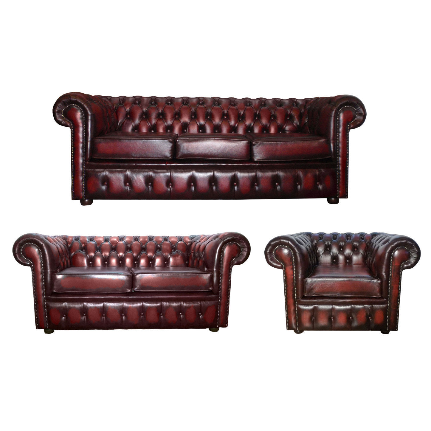 Chesterfield Antique Oxblood Red Genuine Leather Room Set eBay