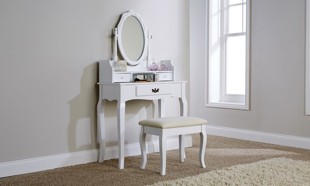 Victorian Antique Style White Lumberton Dressing Table With Padded Clic White Lumberton Antique Style Vanity Table Set With Padded Stool Adjule Mirror