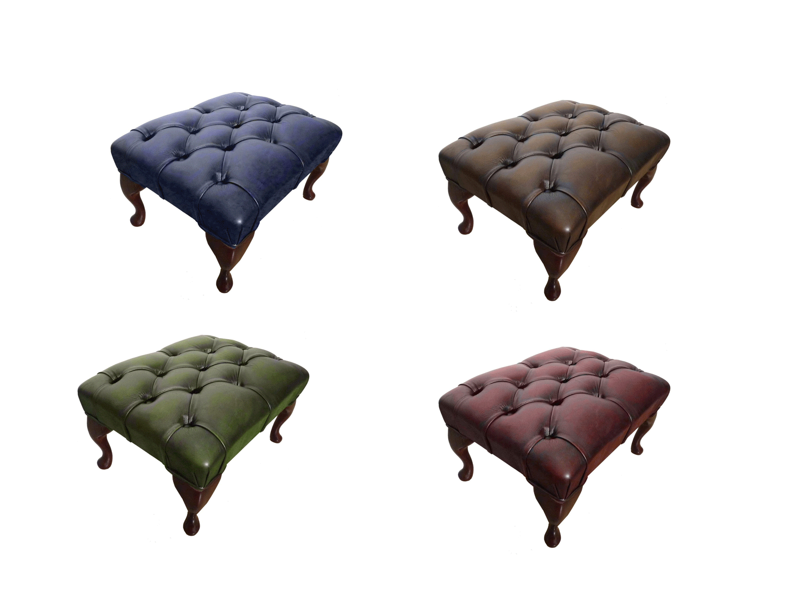 Traditional Chesterfield 100 Genuine Leather Queen Anne Footstool