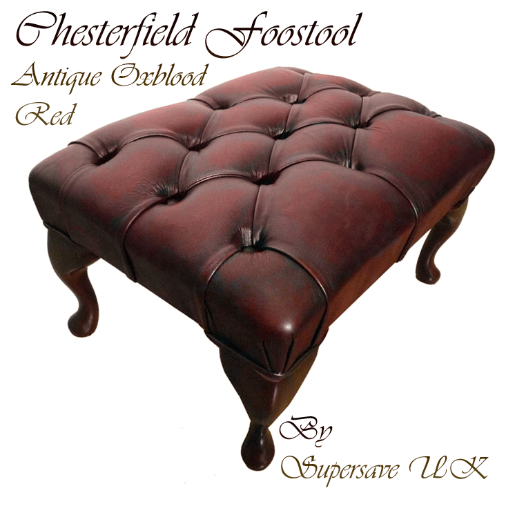Chesterfield Queen Anne Footstool in Vintage Red Leather Handmade in England