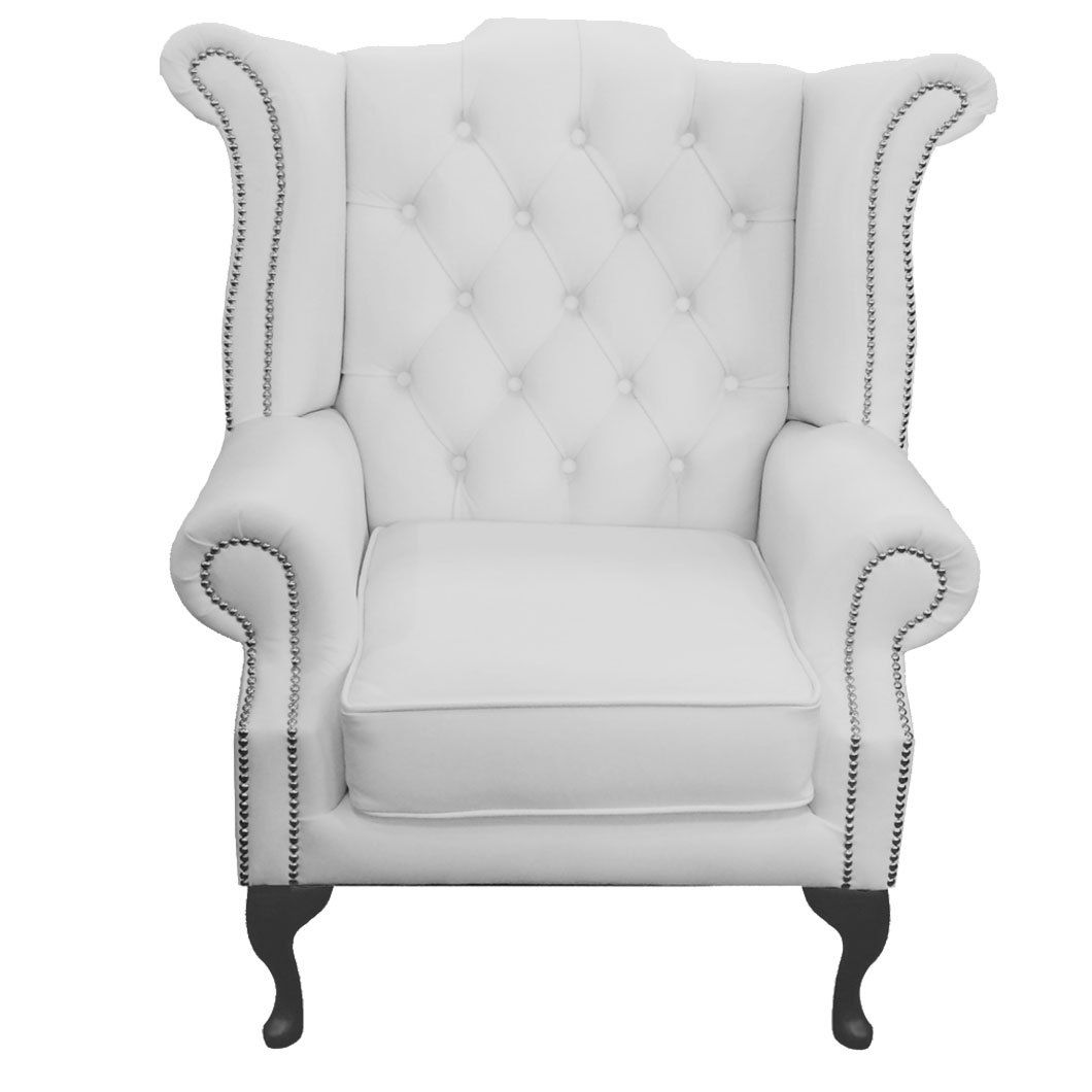 details about chesterfield queen anne high back armchair shelly white  genuine leather uk