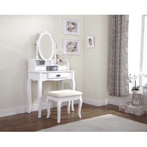 Antique Lumberton Dressing Table White with Matching Stool