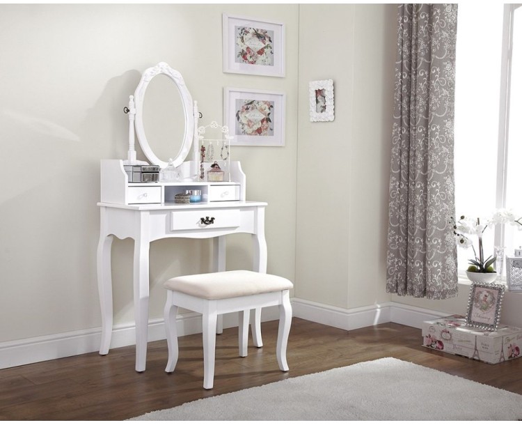 Antique Lumberton Dressing Table White with Matching Stool