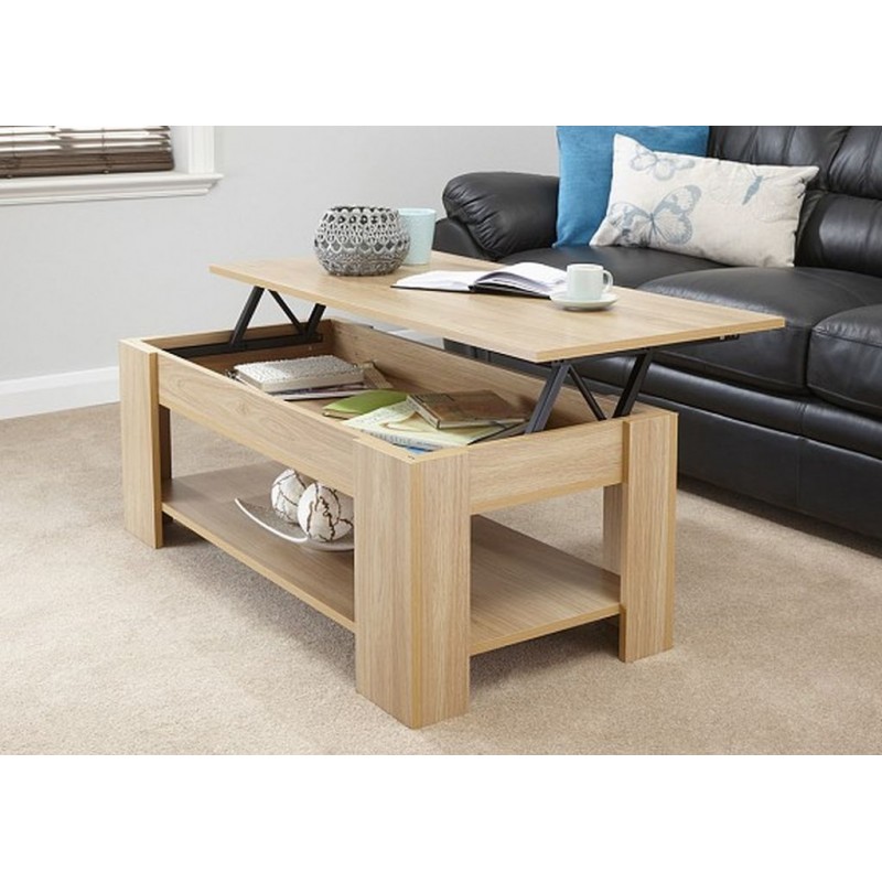 Lift Up Storage Coffee Table Oak Finish, Coffee Table Lift Up Top Oak