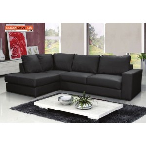 Venice Left Corner Group Sofa Black Faux PU Leather Modern