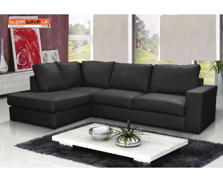 Venice Left Corner Group Sofa Black Faux PU Leather Modern