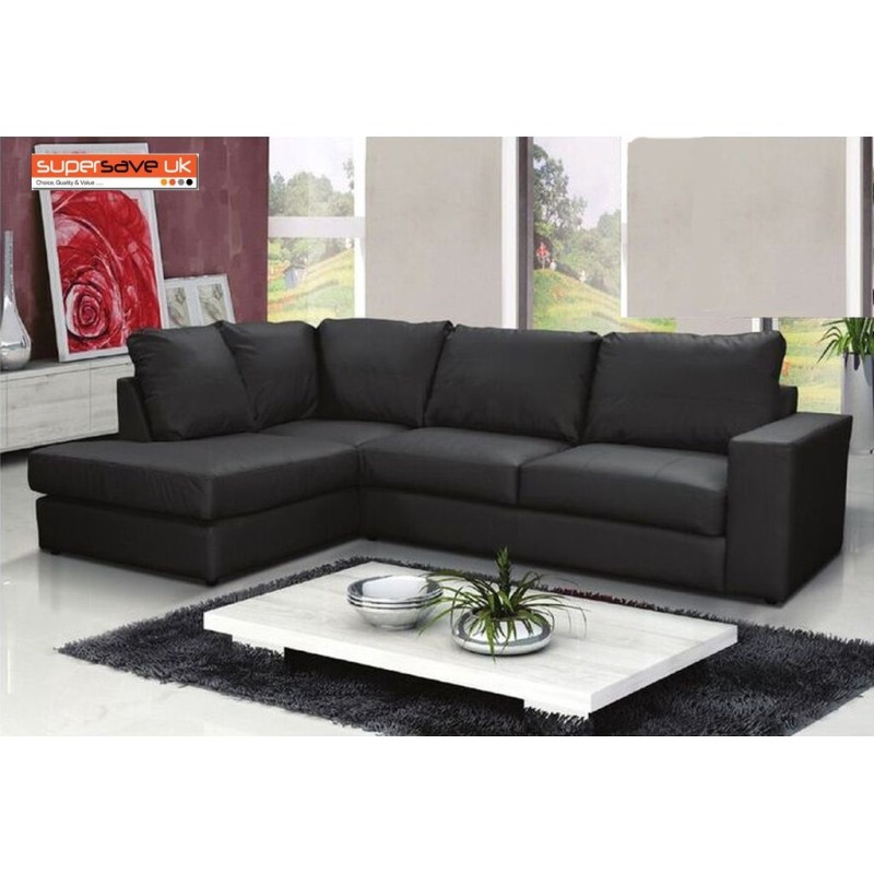 Venice Left Corner Group Sofa Black Faux Pu Leather Modern