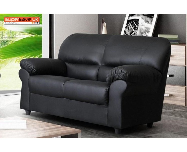 Polo 2 Seater Sofa Black Faux Pu Leather Modern Contemporary