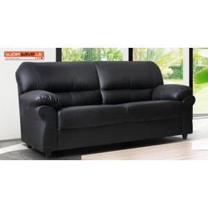 Polo 3 Seater Sofa Black Faux PU Leather Modern Contemporary