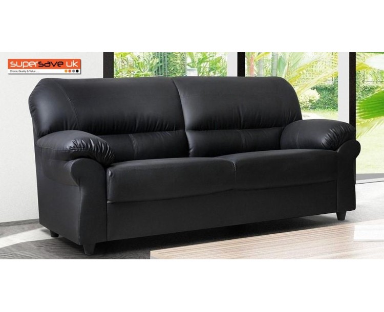 Polo 3 Seater Sofa Black Faux PU Leather Modern Contemporary