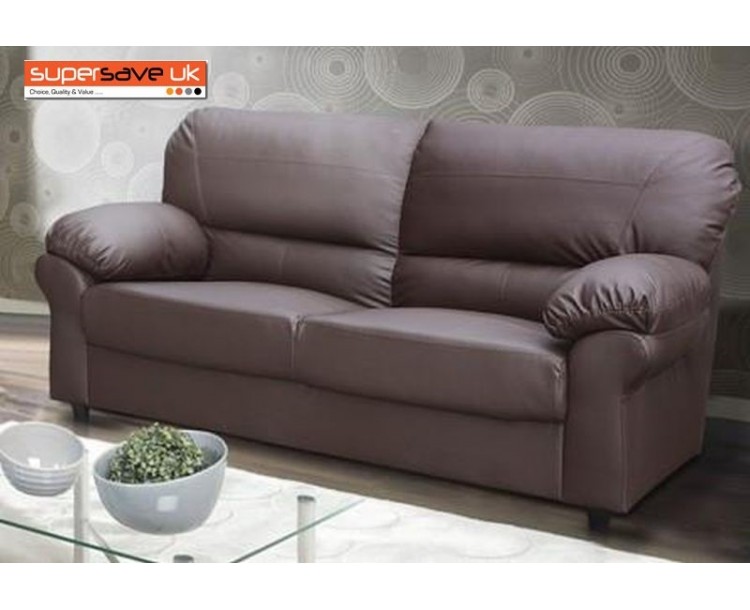 Polo 3 Seater Sofa Brown Faux PU Leather Modern Contemporary