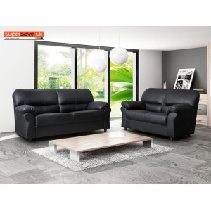 Polo Black 3+2 Seater Sofa Set Two Piece Suite Faux PU Leather