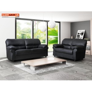 Polo Black 3+2 Seater Sofa Set Two Piece Suite Faux PU Leather