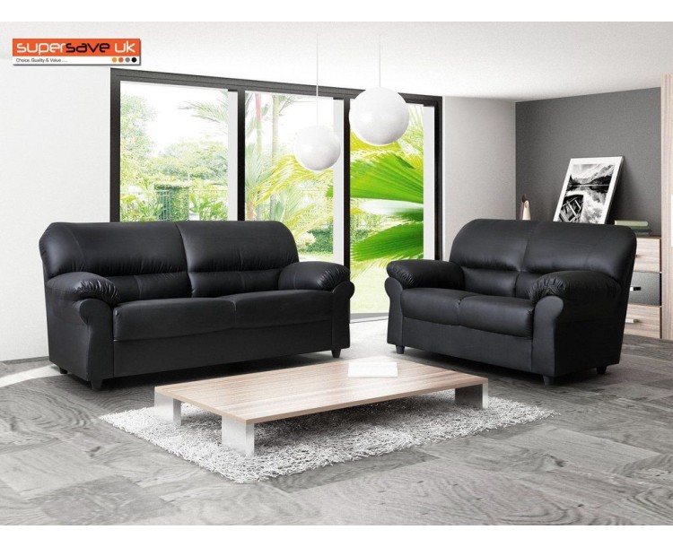 Polo Black 3+2 Seater Sofa Set Two Piece Suite Faux PU Leather