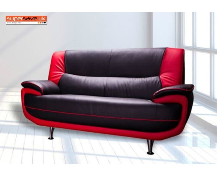 Lewis 2 Seater Sofa Black / Red Quality Faux PU Leather Contemporary