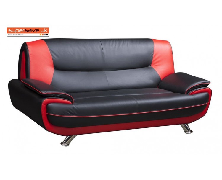 Lewis 3 Seater Sofa Black Red Quality Faux Pu Leather Contemporary