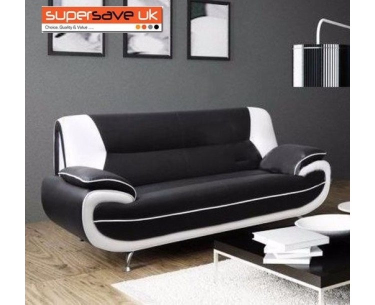 Lewis 3 Seater Sofa Black White Faux Pu Leather Contemporary Lewis 3 Seater Sofa Black White Faux