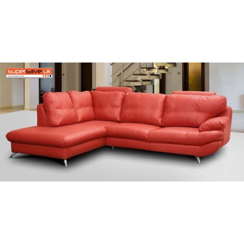 Verona Left Corner Group Sofa Red Faux Pu Leather Modern Contemporary