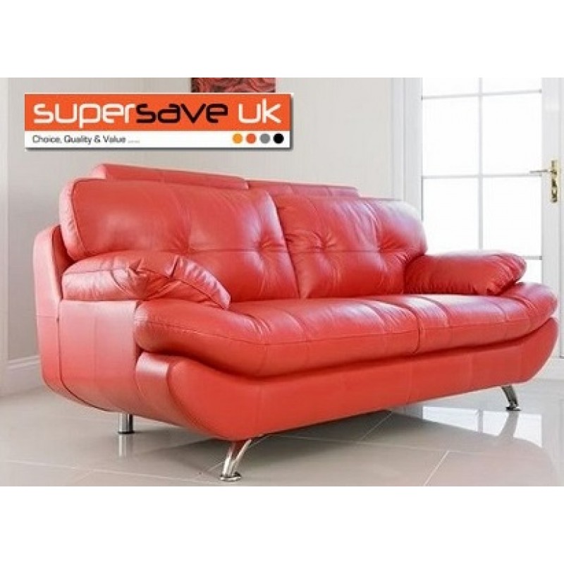 Verona 3 Seater Sofa Red Faux Pu Leather New Modern 3 Seater Sofa Red Faux Pu Leather