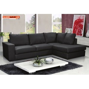 Venice Right Corner Group Sofa Black Faux PU Leather Modern