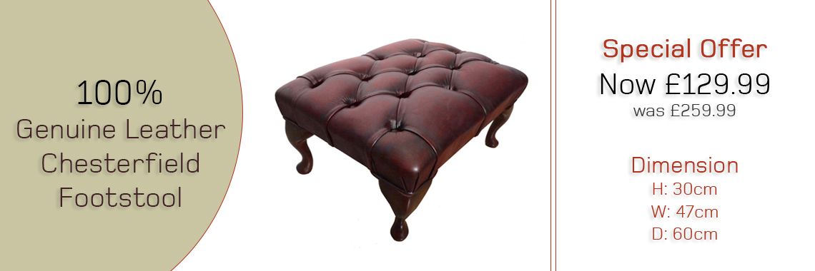 Chesterfield Antique Oxblood Red Leather Footstool