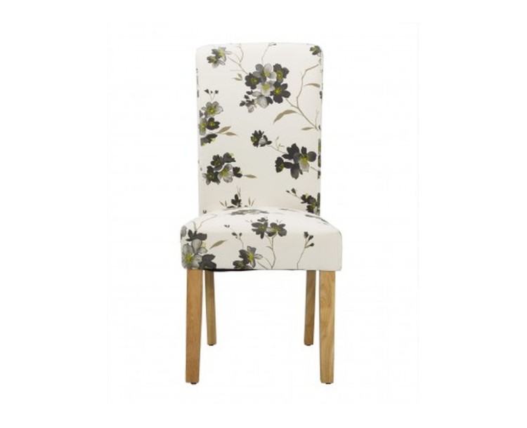 Freya Set of 2 Floral Fabric Dining Chairs Solid Oak Legs 