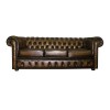 Chesterfield Antique Brown Genuine Leather Three Seater & Queen Anne & Club Chair