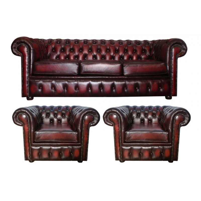 Leather 3 Seater 2 Club Chairs, Club Leather Sofa
