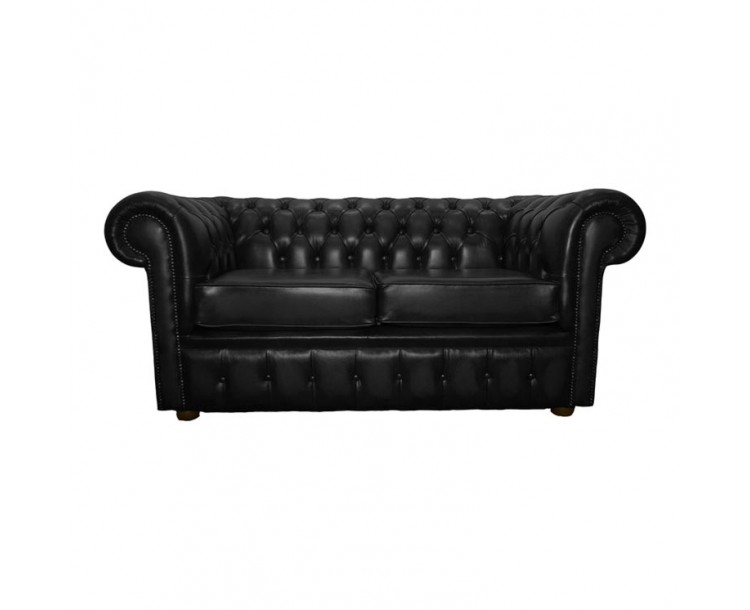 Chesterfield Shelly Black Genuine Leather Two Seater Sofa