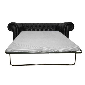 Chesterfield Shelly Black Genuine Leather Two Seater Sofa Bed