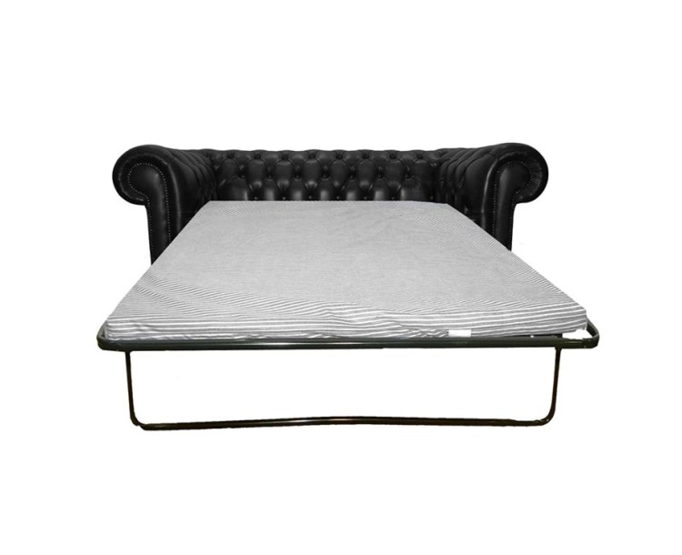 Chesterfield Shelly Black Genuine Leather Two Seater Sofa Bed