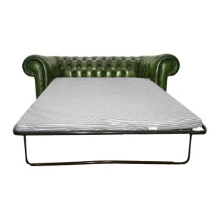 Chesterfield Antique Green Genuine Leather Two Seater Sofa Bed