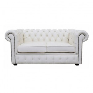 Chesterfield Shelly White Genuine Leather Two Seater Sofa
