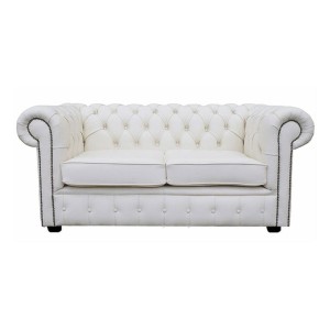 Chesterfield Shelly White Genuine Leather Two Seater Sofa