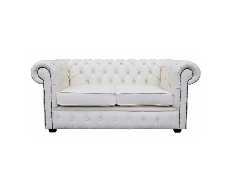 Chesterfield Shelly White Genuine Leather Two Seater Sofa