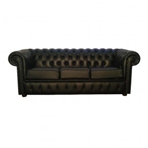 Chesterfield Shelly Black Genuine Leather Three Seater Sofa