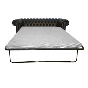 Chesterfield Shelly Black Genuine Leather Three Seater Sofa Bed
