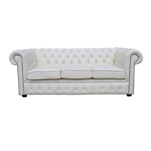 Chesterfield Shelly White Genuine Leather Three Seater Sofa