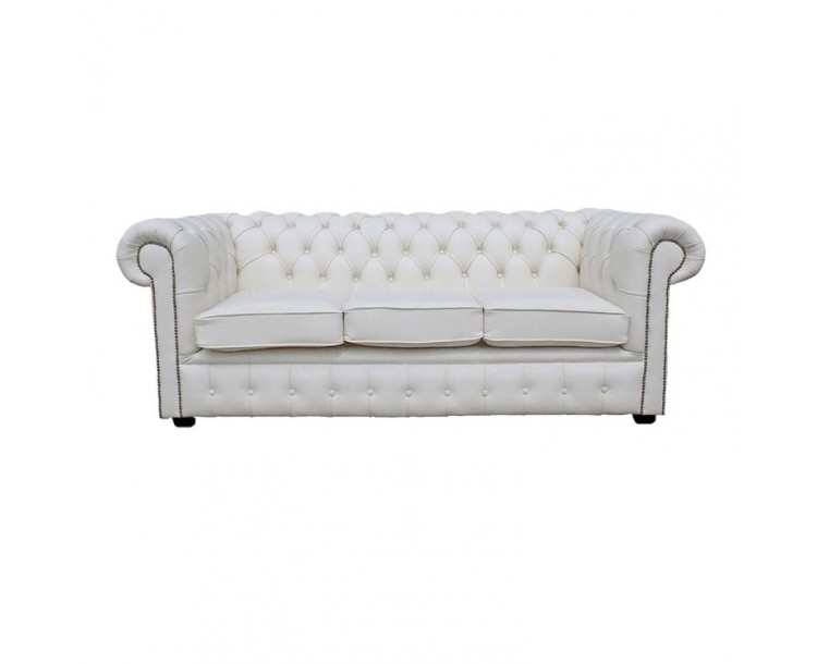 Chesterfield Shelly White Genuine Leather Three Seater Sofa