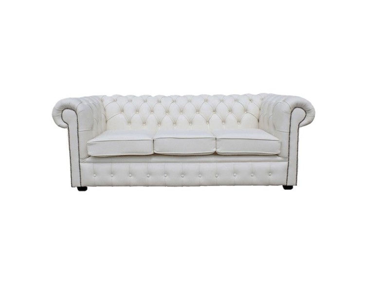 Chesterfield Shelly White Genuine Leather Three Seater Sofa