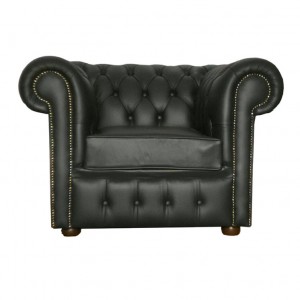 Chesterfield Shelly Black Genuine Leather Club Chair