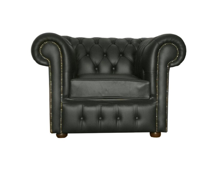 Chesterfield Shelly Black Genuine Leather Club Chair