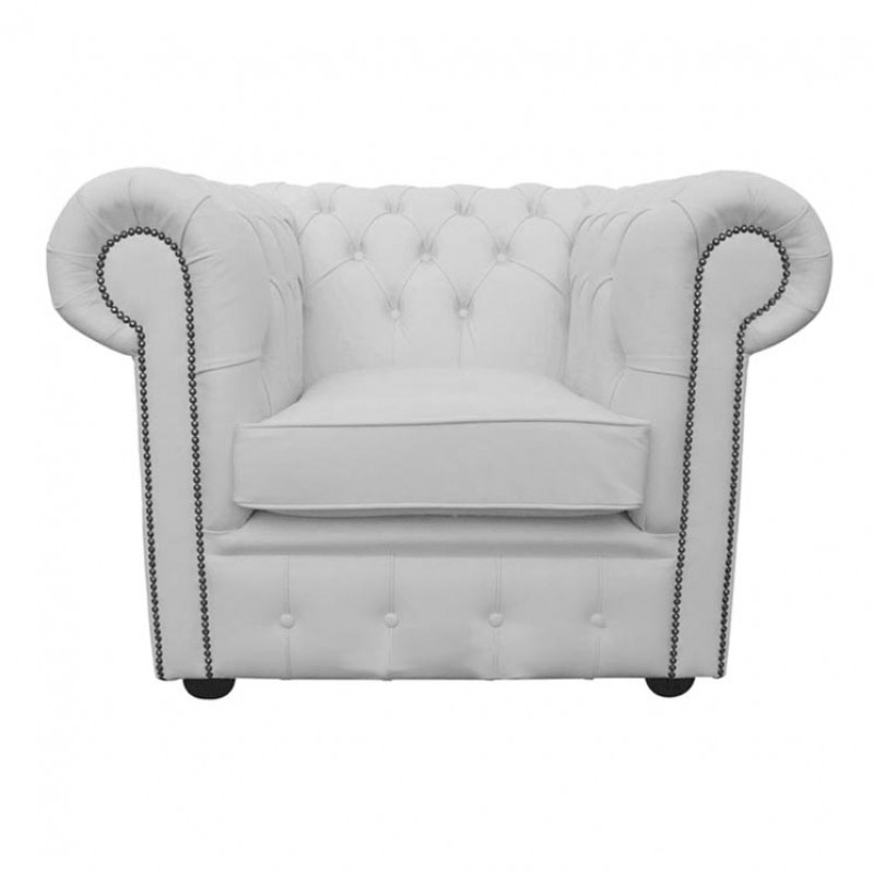 Chesterfield Sy White Genuine, Black Leather Club Chair