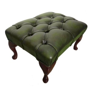 Chesterfield Antique Green Genuine Leather Footstool