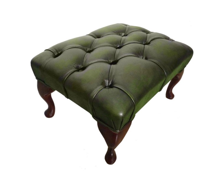 Chesterfield Antique Green Genuine Leather Footstool