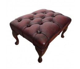 Chesterfield Antique Oxblood Red Genuine Leather Footstool