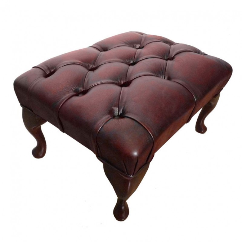 Chesterfield Antique Oxblood Red, Leather Footstool