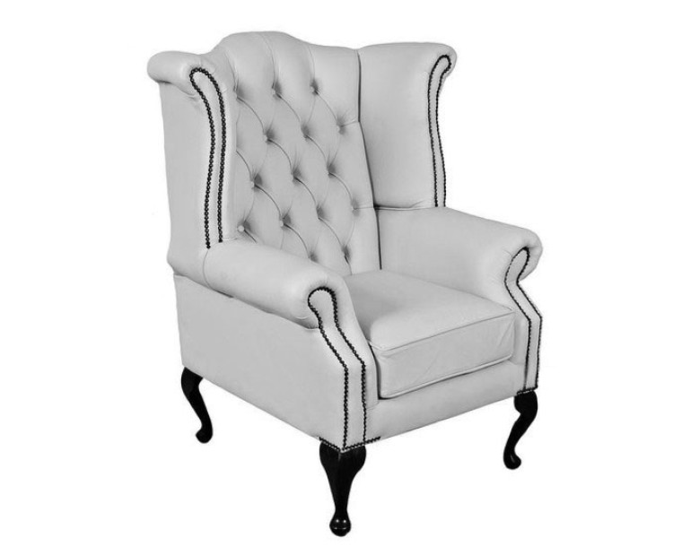 Chesterfield Shelly White Genuine Leather Queen Anne Armchair