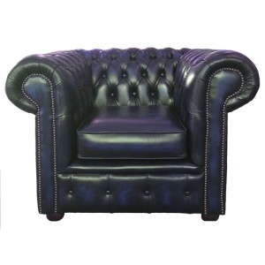 Chesterfield Antique Blue Genuine Leather Club Chair