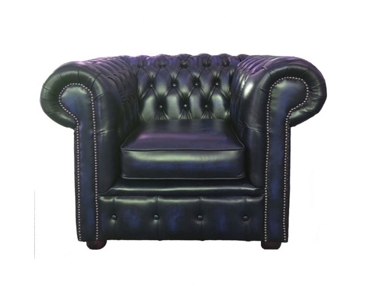 Chesterfield Antique Blue Genuine Leather Club Chair